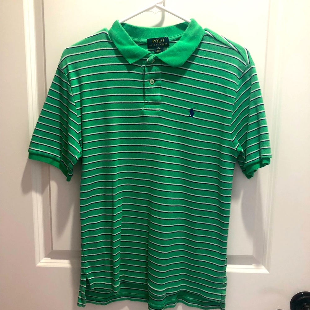 Boys Polo Ralph Lauren size L (14/16) super soft 2 button green striped shirt.